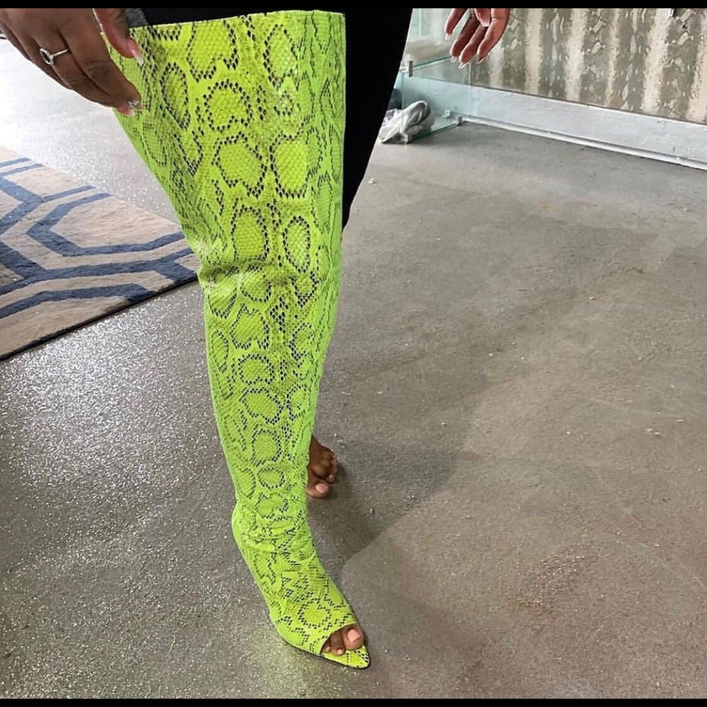 LIME Snakeskin Thigh boots